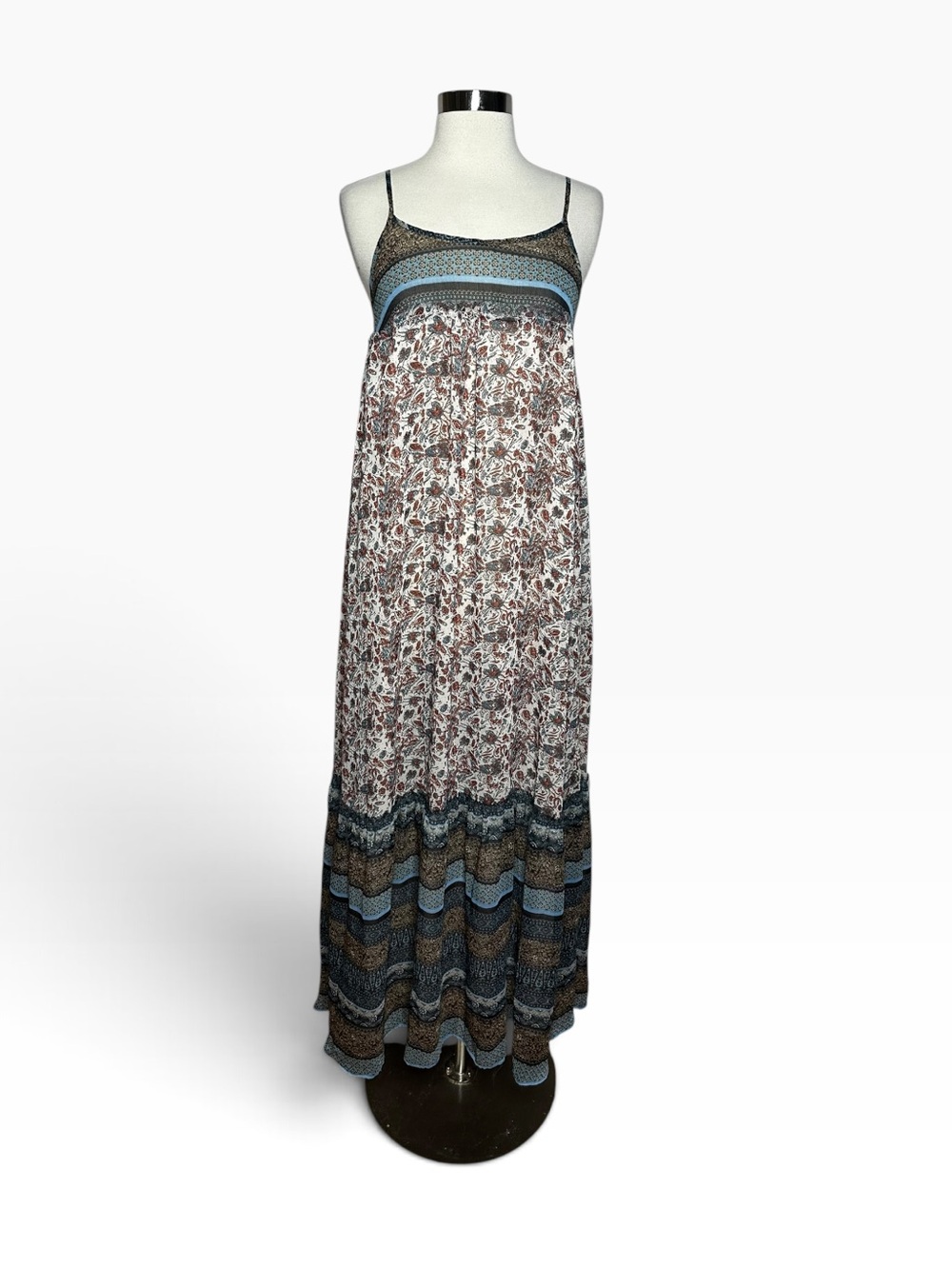 Anthropologie Floreat Floral Paisley Patchwork Maxi Dress XS Cami Straps Smocked